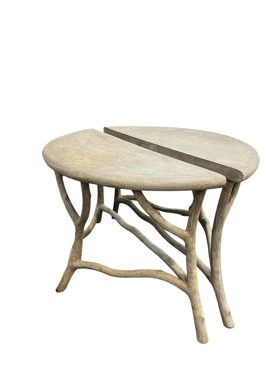 Pair of Faux Bois Cast Concrete Demilunes featuring thick 2