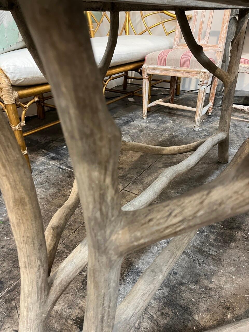 American Pair of Faux Bois Cast Concrete Demilunes For Sale