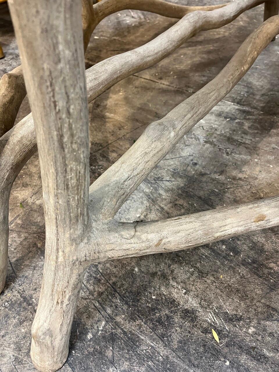 Pair of Faux Bois Cast Concrete Demilunes In Good Condition For Sale In Houston, TX