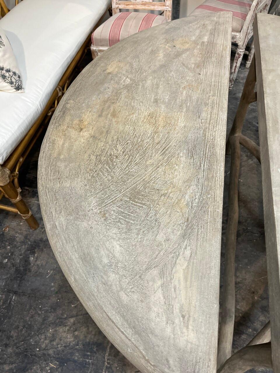 Pair of Faux Bois Cast Concrete Demilunes For Sale 2