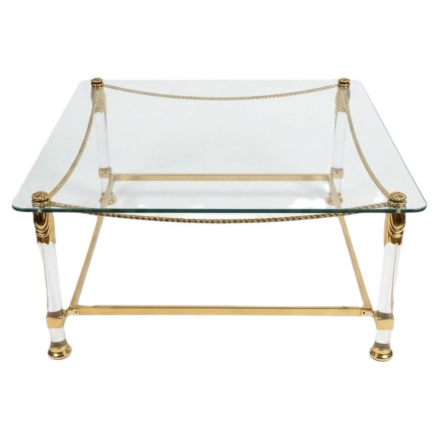 Hollywood Regency Italian Brass Rope and Tassel Coffee Table For Sale