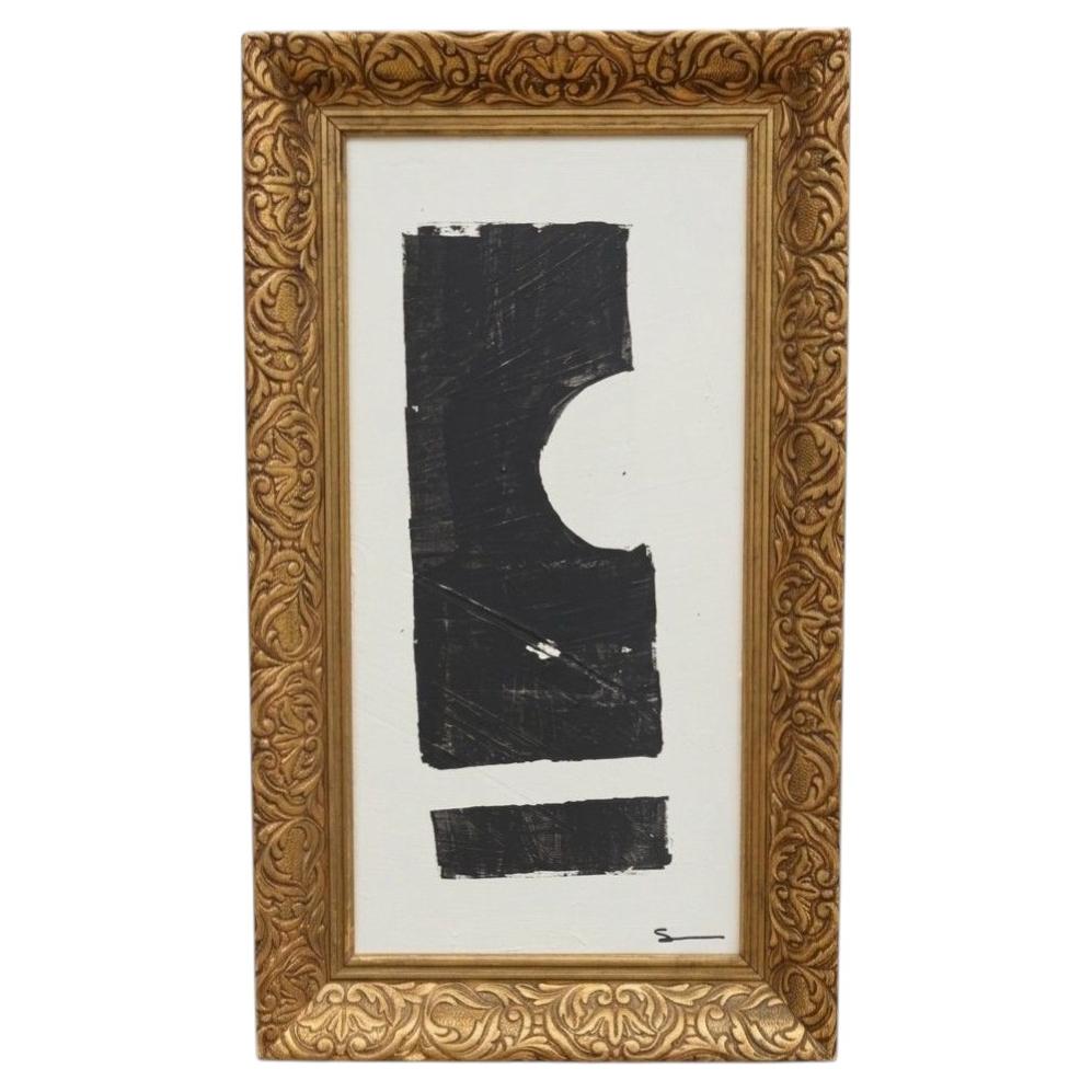 Original-Gemälde in Schwarz-Weiß, abstrakt, Acryl auf Holzplatte im Angebot