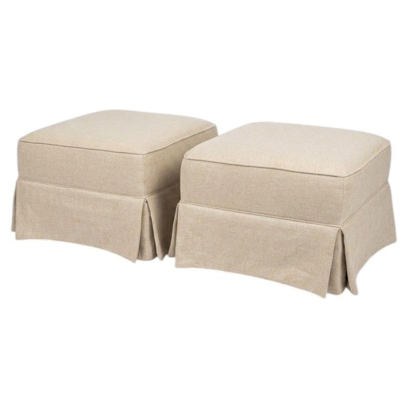 Pair of Neutral Upholstered Ottomans For Sale