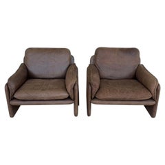 Pair of De Sede DS-61 Leather Lounge Easy Chairs