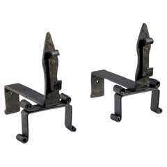 Paire d'ANDIRONS BRUTALISTES NEOCLASSIIQUES SHABBY-CHIC Wrought Iron, France 1960