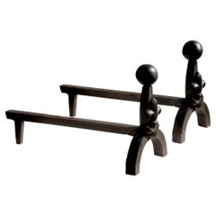 A Pair of BRUTALIST NEOCLASSICAL Wrought Iron ANDIRONS, France 1970