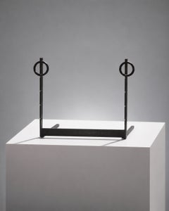 A MINIMALIST MODERNIST BRUTALIST Wrought Iron Double ANDIRONS, France 1960