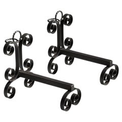 A Pair of NEOCLASSICAL BRUTALIST SHABBY-CHIC Wrought Iron ANDIRONS, France 1960