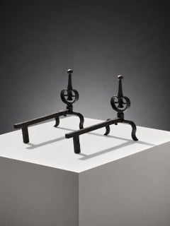 A Pair of NEOCLASSICAL BRUTALIST SHABBY-CHIC Wrought Iron ANDIRONS, France 1930