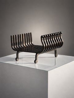 A BRUTALIST Wrought Iron ANDIRONS GRID LES ARTISANS DE MAROLLES France 1960