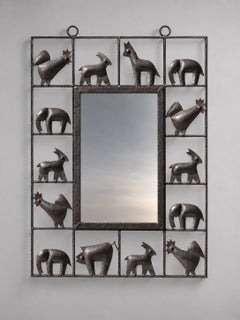 A Zoomorphic BRUTALIST Wrought Iron MIRROR by JEAN TOURET & MAROLLES France 1960