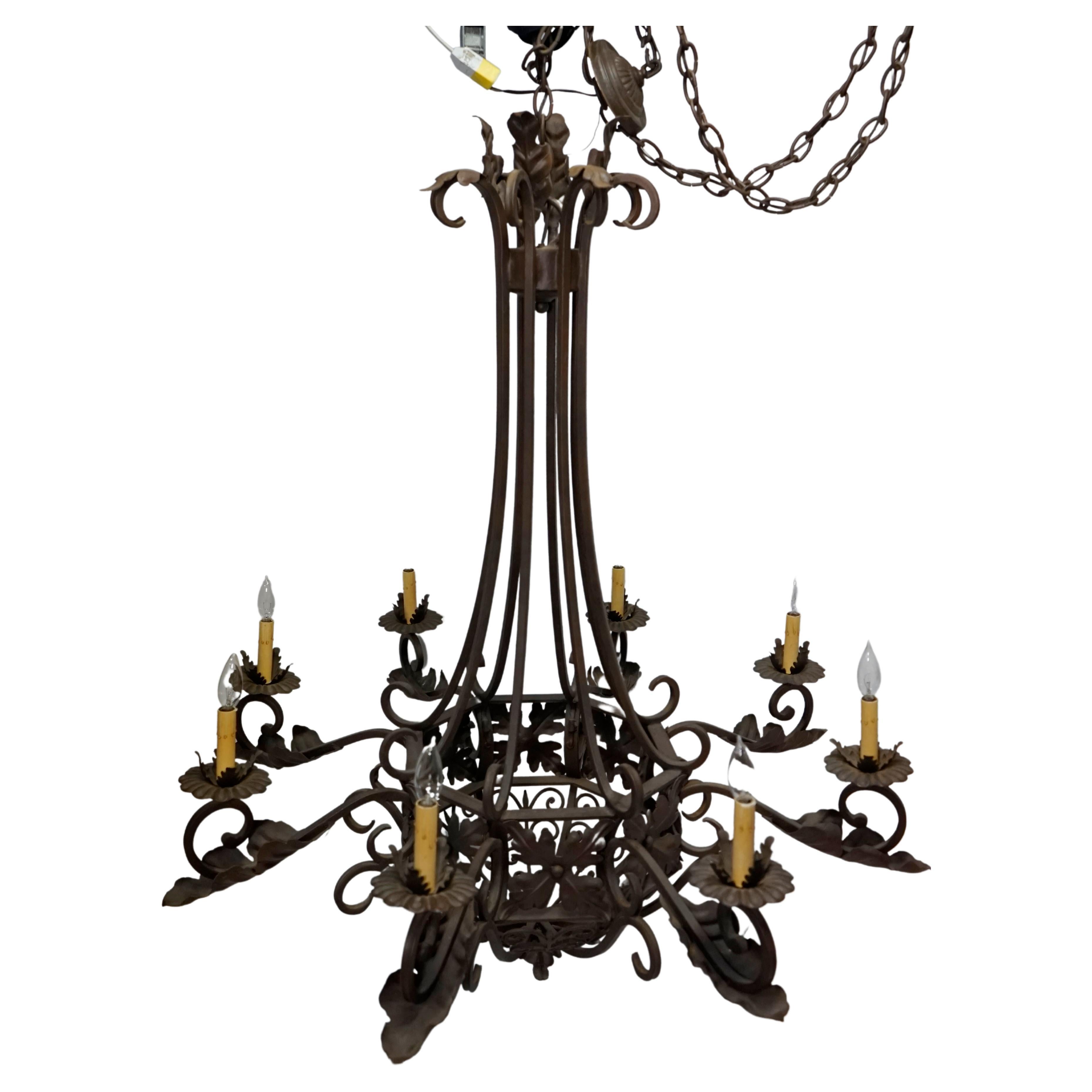 Six Candle Wrought Iron Chandelier from Belgium For Sale at 1stDibs