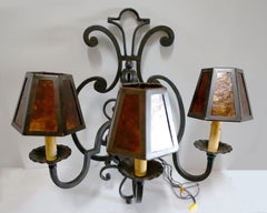 Pair of Arte de Mexico Wrought Iron Sconces with Mica Shades