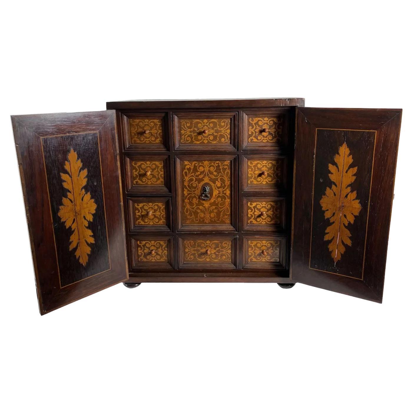 Italian Inlaid Wood Marquetry Collectors Cabinet For Sale