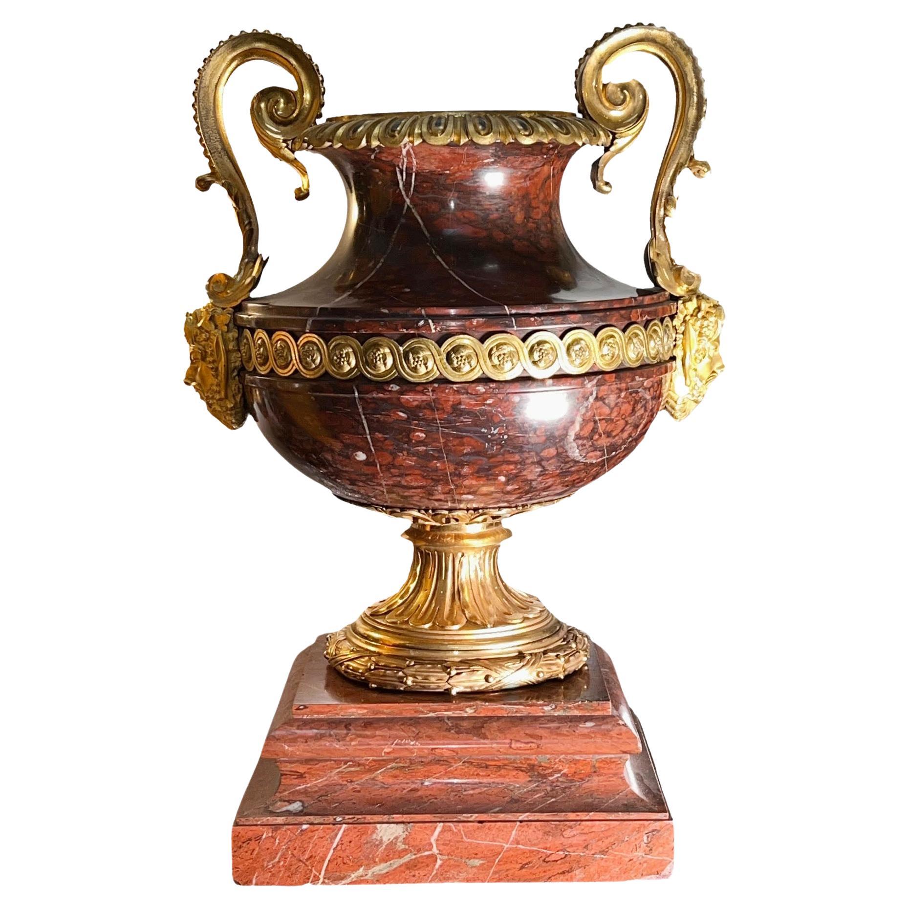 LXVI Style Marble Urn With Bronze Dore Mounts Of The Finest Quality For Sale