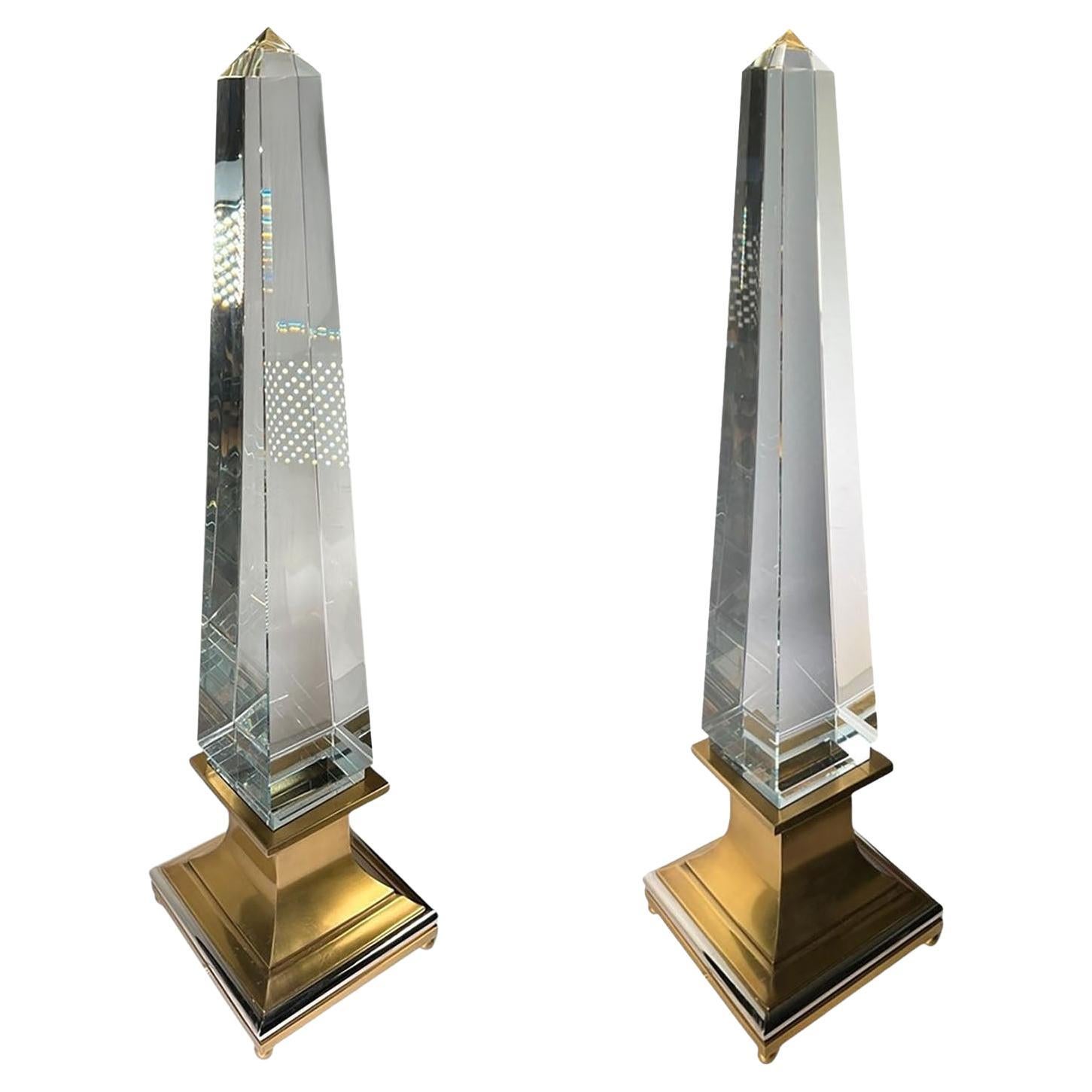 Electrified Crystal Obelisk Lamps
