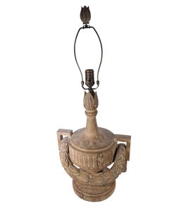 Italian Style Carved Wood Lamps with Swag Decoration in Distressed Finish
