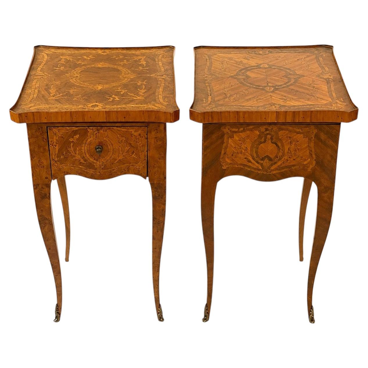 Rare French Marquetry Writing Tables with Leather Pull Out Slides For Sale