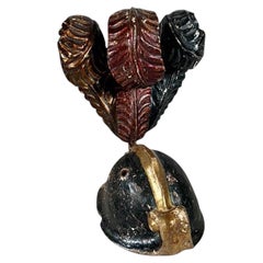 18th Century Spanish Colonial Carved Wood Helmet With Plumes
