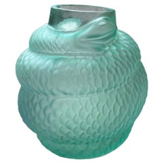 Lalique Style Glass Snake Vase