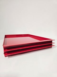 Italian Red Metal Trays — Mid-Century Modern Decorative Serving & Dis