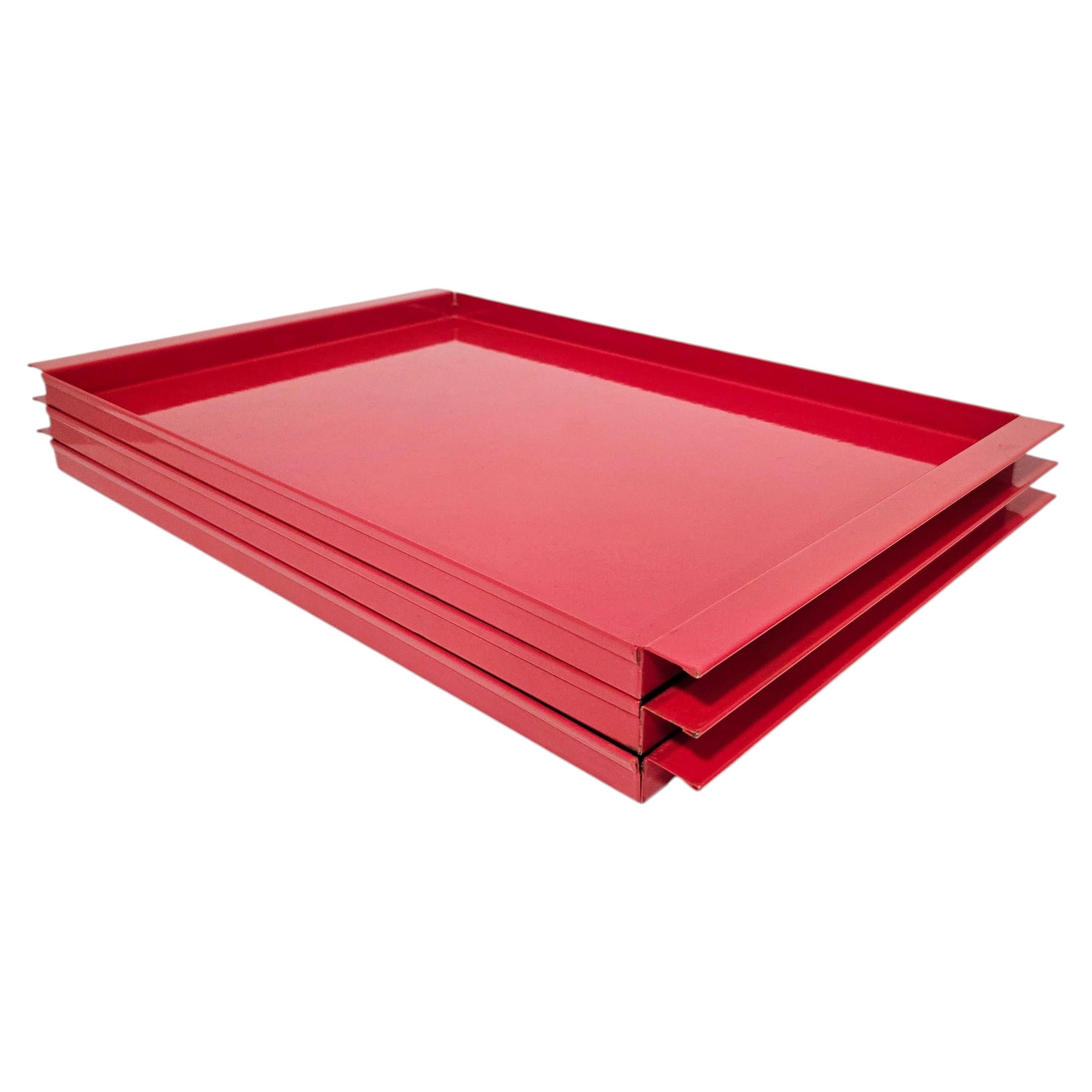 Italian Red Metal Trays — Mid-Century Modern Decorative Serving & Dis For Sale