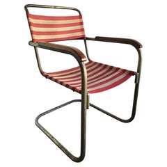 Marcel Breuer B34 Bauhaus Armchair, circa 1930, Original Striped Upholstery and