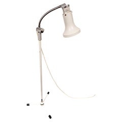 1970s Gooseneck Metal Floor Lamp, Adjustable Height Tripod Base, Mid Century Mod
