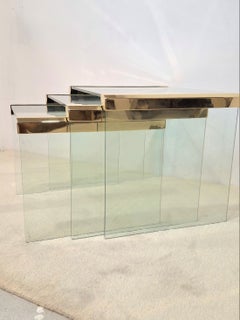 Set of 3 T35 Glass Nesting Tables with Goldplated Accents by Pierangelo Galloti