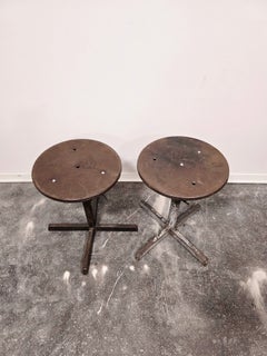 Vintage Industrial Adjustable Metal Stool – 1970s with patina