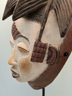 Authentic Punu Mask from Gabon, Tribal Art, Hand-Carved Wooden Ceremonial Mask