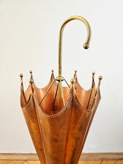 Vintage French Brass Umbrella Stand, 1950s Antique Patina, Mid-Century Entryway