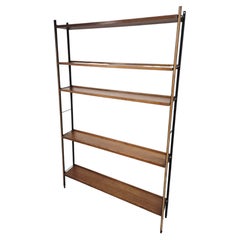 1950s Mid-Century Modern Wall Shelves, Aluminum and Hardwood