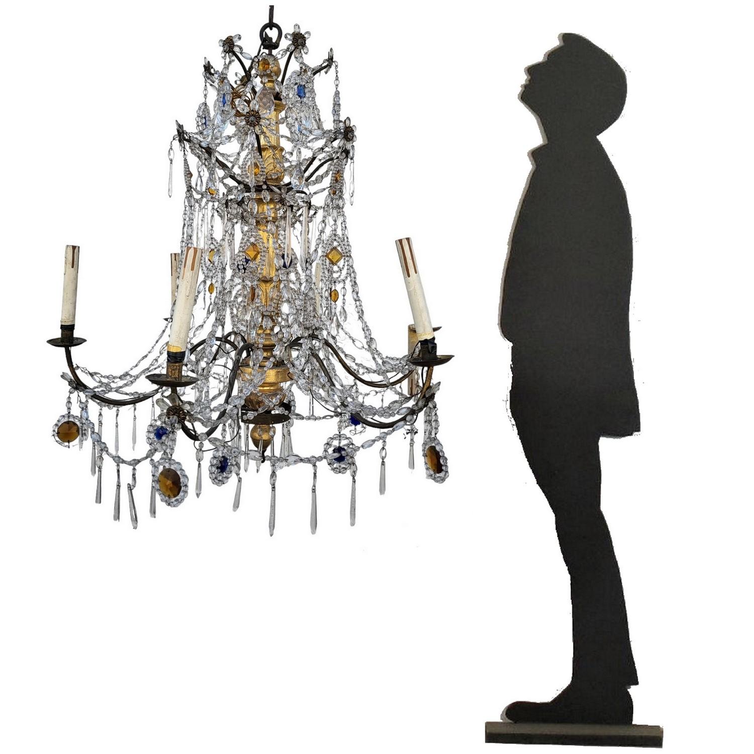 Lampadario genovese in legno dorato e cristallo, fine XVIII inizio XIX secolo in vendita 3