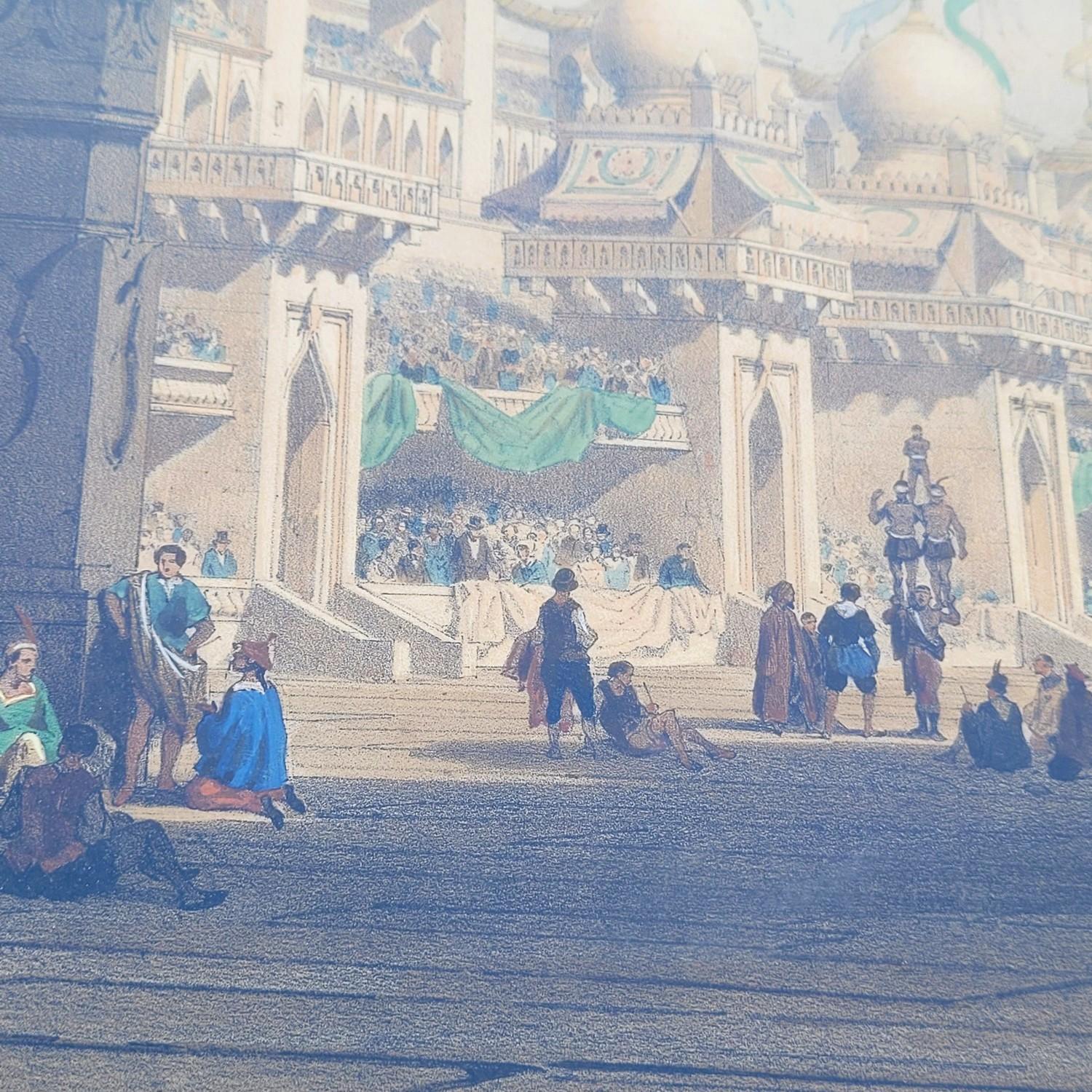 Satz von 3 aquarellierten Stichen, Theaterdekorationen, 19. Jahrhundert im Angebot 5