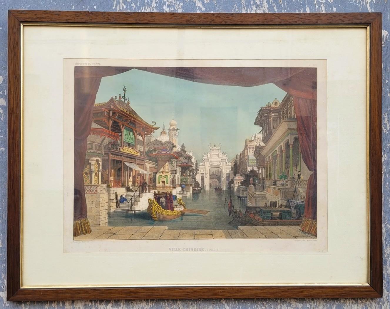 Satz von 3 aquarellierten Stichen, Theaterdekorationen, 19. Jahrhundert im Angebot 7