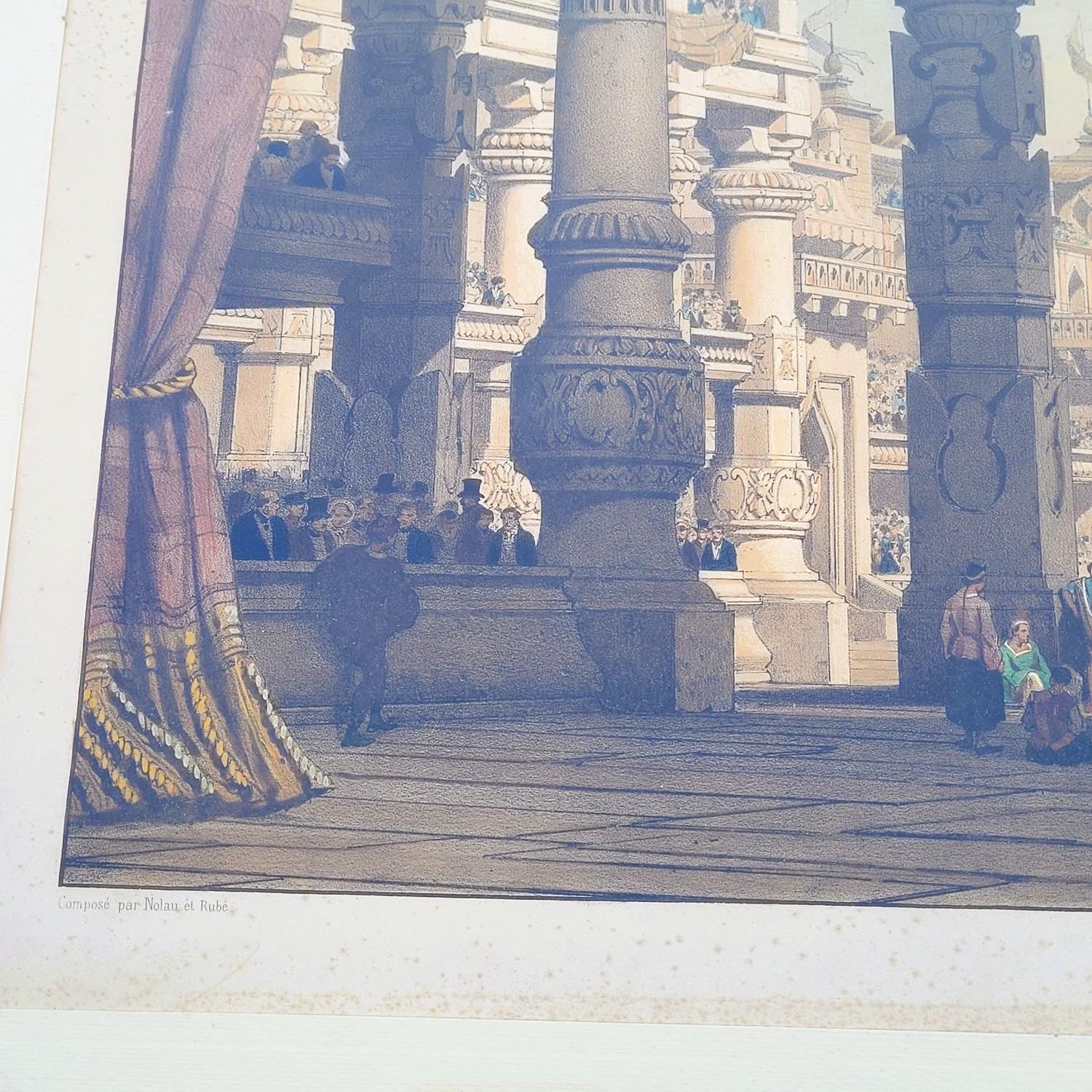 Satz von 3 aquarellierten Stichen, Theaterdekorationen, 19. Jahrhundert im Angebot 3