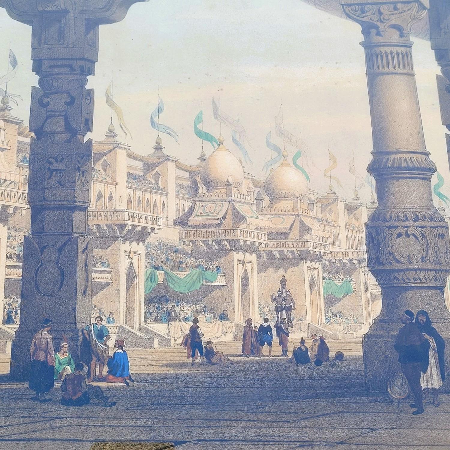Satz von 3 aquarellierten Stichen, Theaterdekorationen, 19. Jahrhundert im Angebot 2