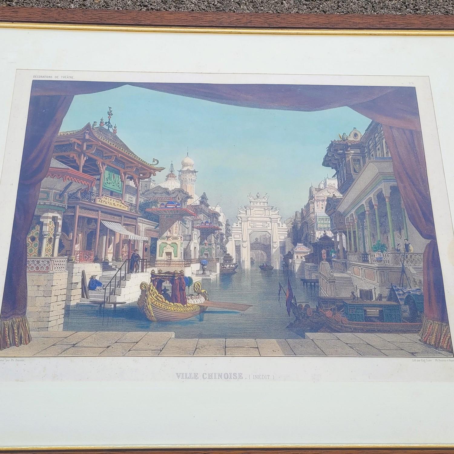 Satz von 3 aquarellierten Stichen, Theaterdekorationen, 19. Jahrhundert im Angebot 9