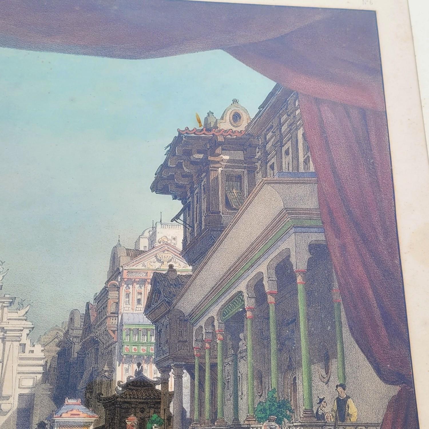 Satz von 3 aquarellierten Stichen, Theaterdekorationen, 19. Jahrhundert im Angebot 10