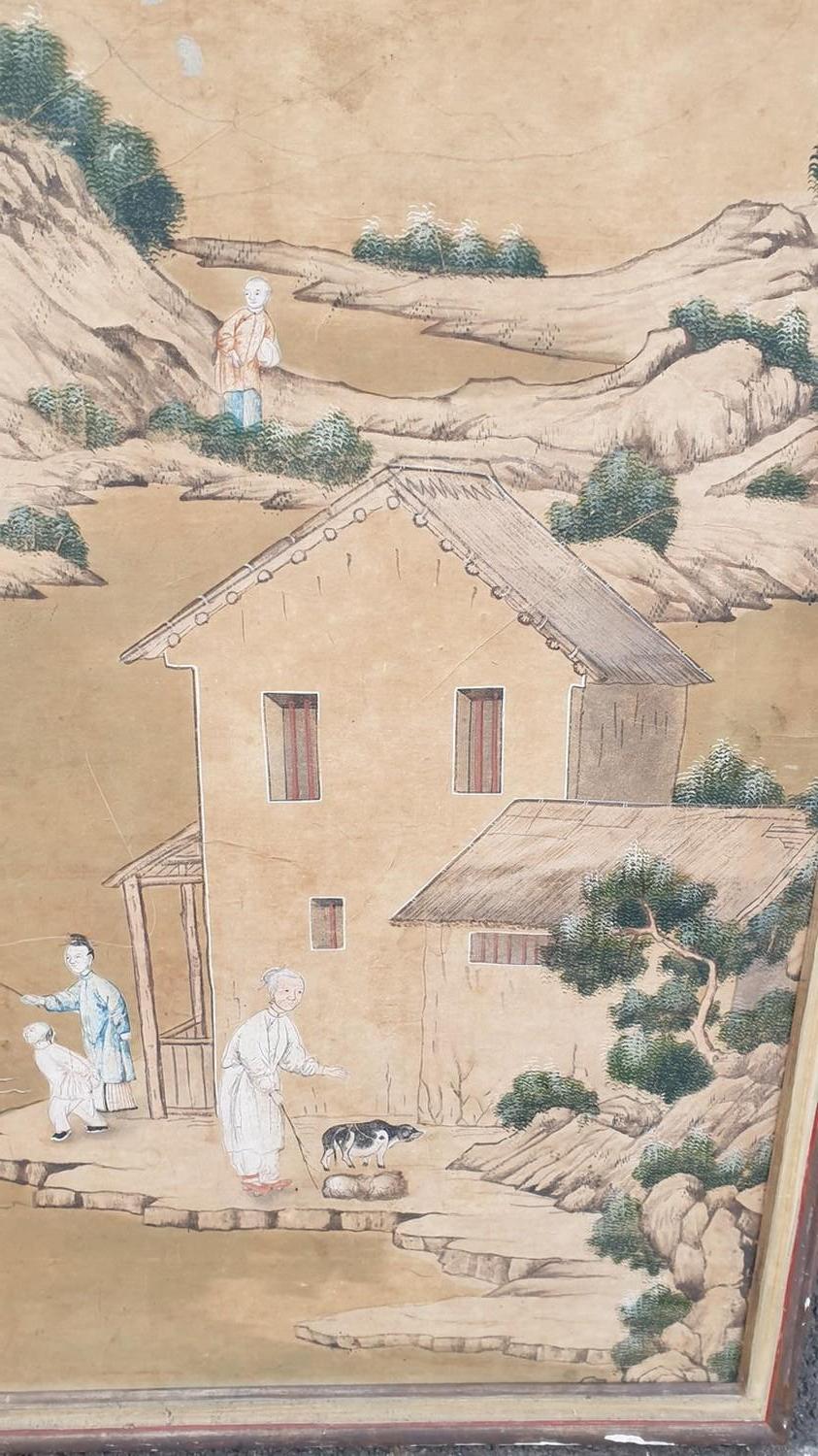 Tapete mit einer lebendigen chinesischen Landschaft, 19. (Chinesisch) im Angebot