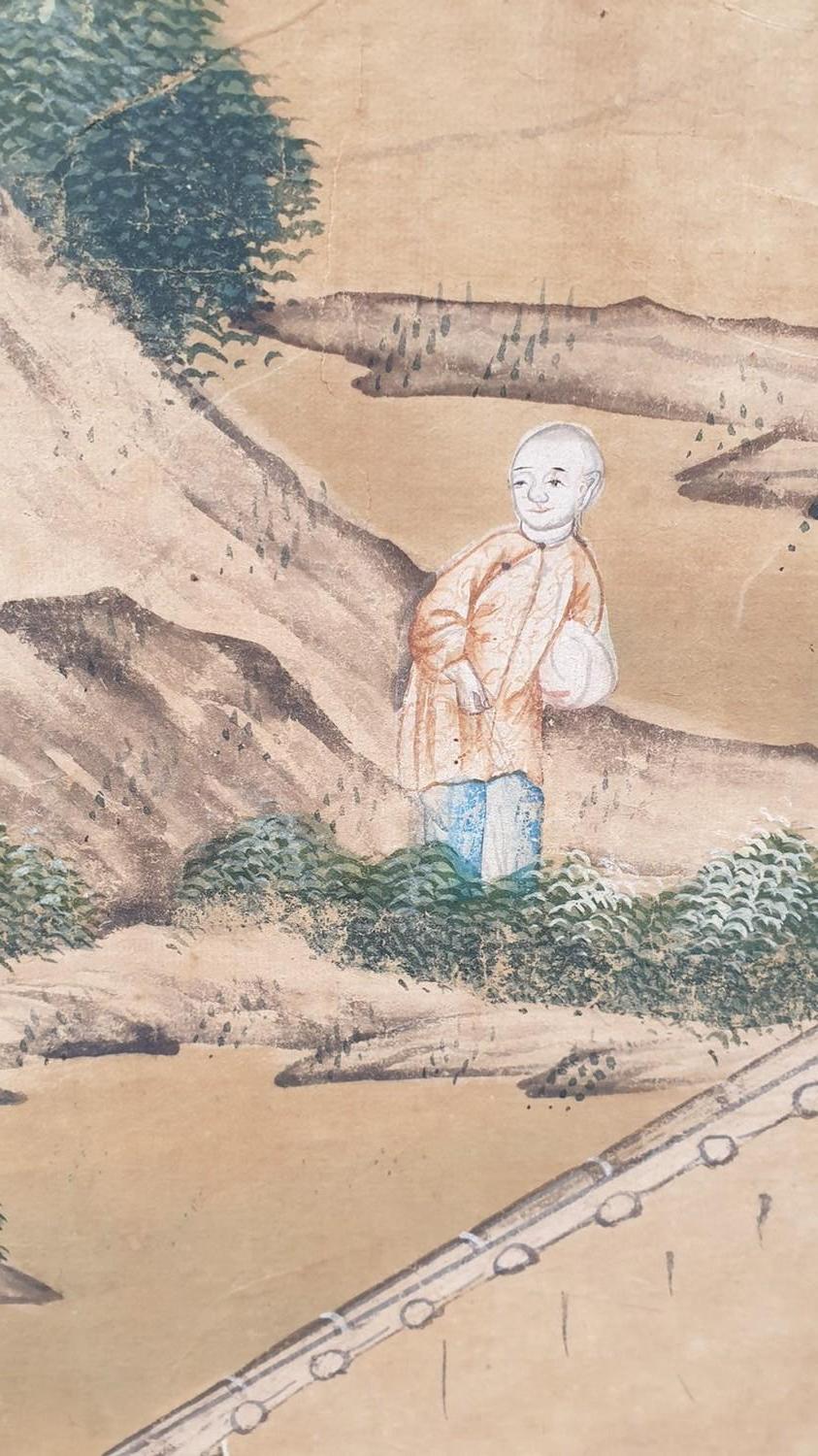 Tapete mit einer lebendigen chinesischen Landschaft, 19. im Zustand „Gut“ im Angebot in MARSEILLE, FR