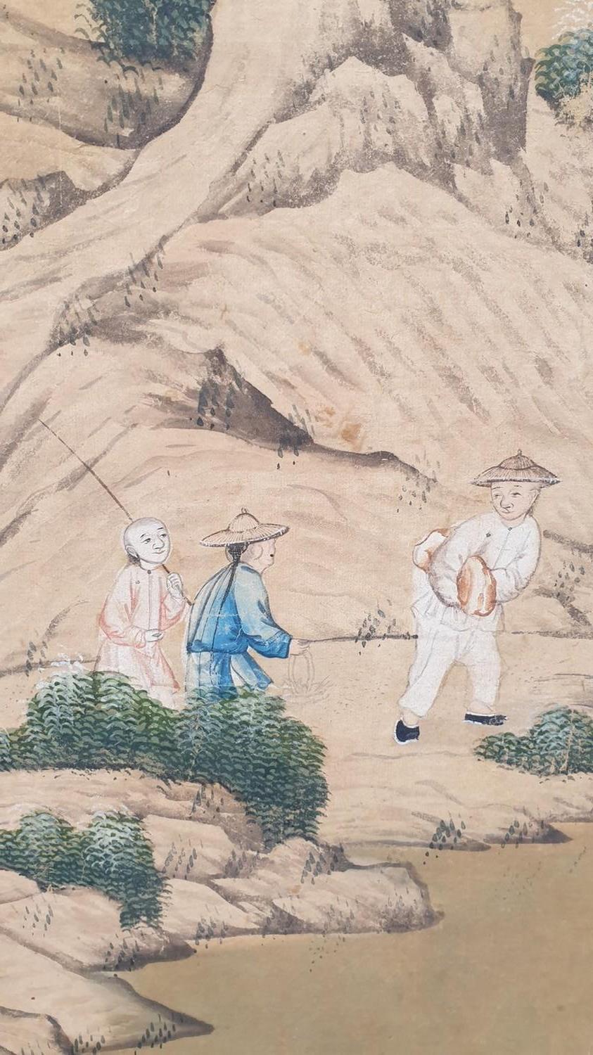 Tapete mit einer lebendigen chinesischen Landschaft, 19. (19. Jahrhundert) im Angebot