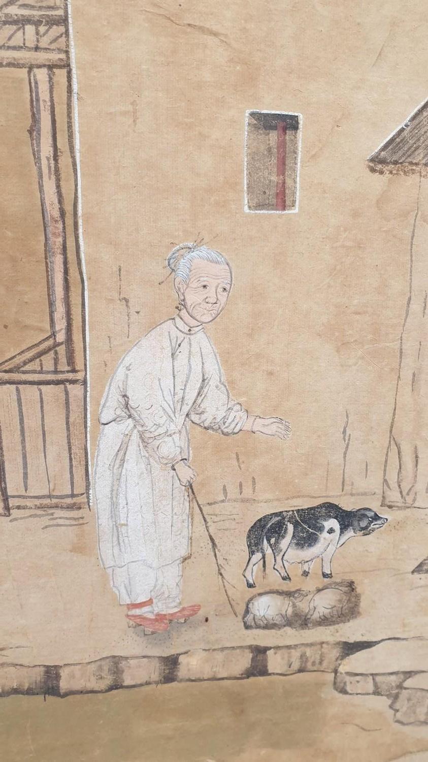 Tapete mit einer lebendigen chinesischen Landschaft, 19. (Papier) im Angebot