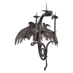 2 Large Italian Art Nouveau Forged-Iron Sconces, A Mazzucotelli, late 19th
