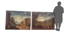 Pair of Large Italian Architectural Landscapes, "Vedute" 17th Century