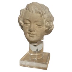 Antique 17th–18th Century Carved Stone Head of a child