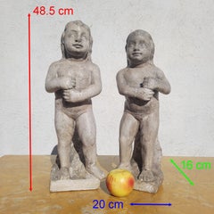 Pair of 17th–18th Century Ceroferary Angels in Carved Marble Stone