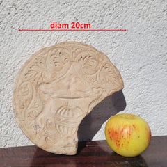 17th-Century Double-Sided Carved Stone Medallion Fragment with Lions and Acanthu