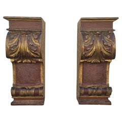 Important Pair of Large Baroque Carved and Gilded Wood Corbel Wall Brackets